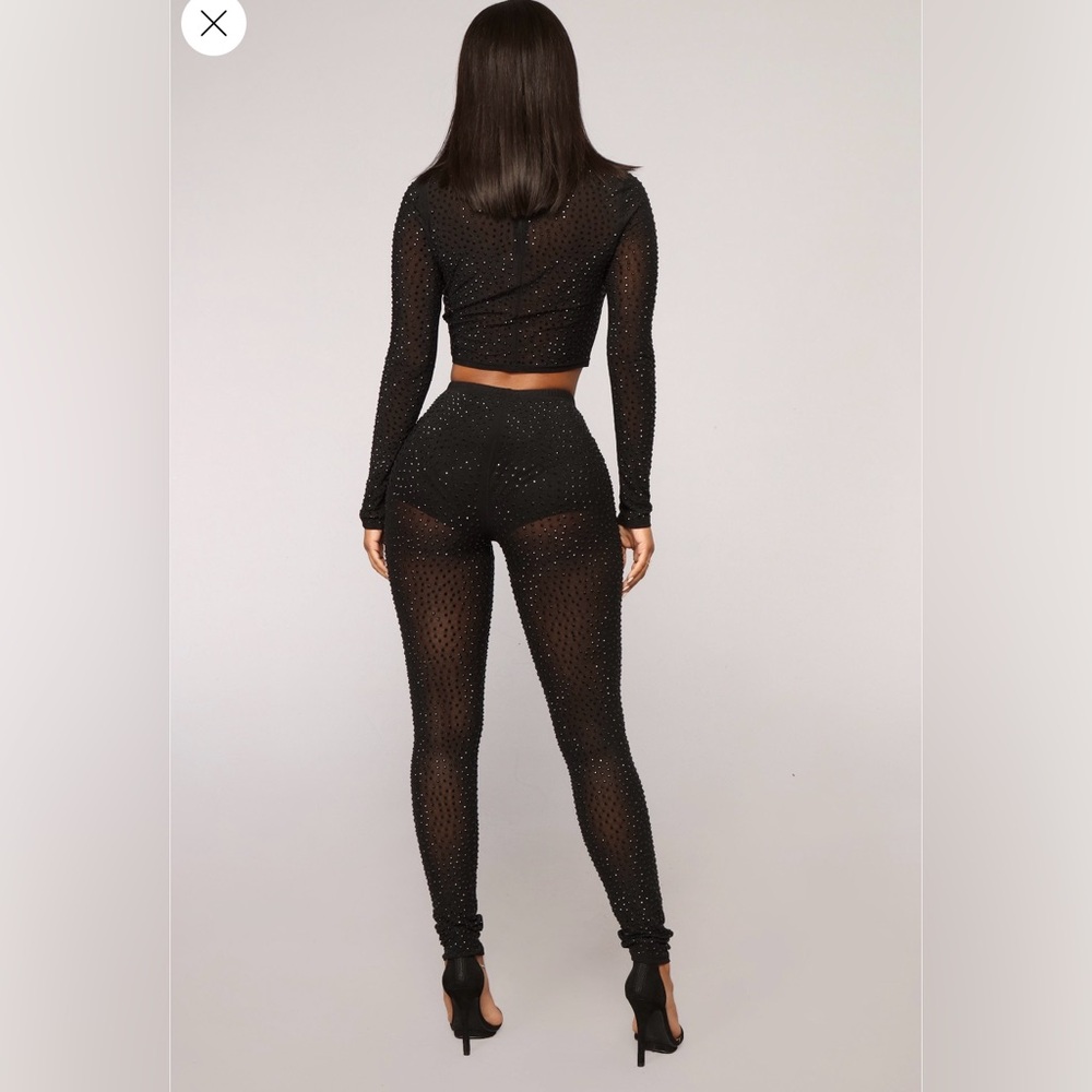 Fashion Nova Lead Example Rhinestone Crop Top Pants Set - Picture 10 of 11
